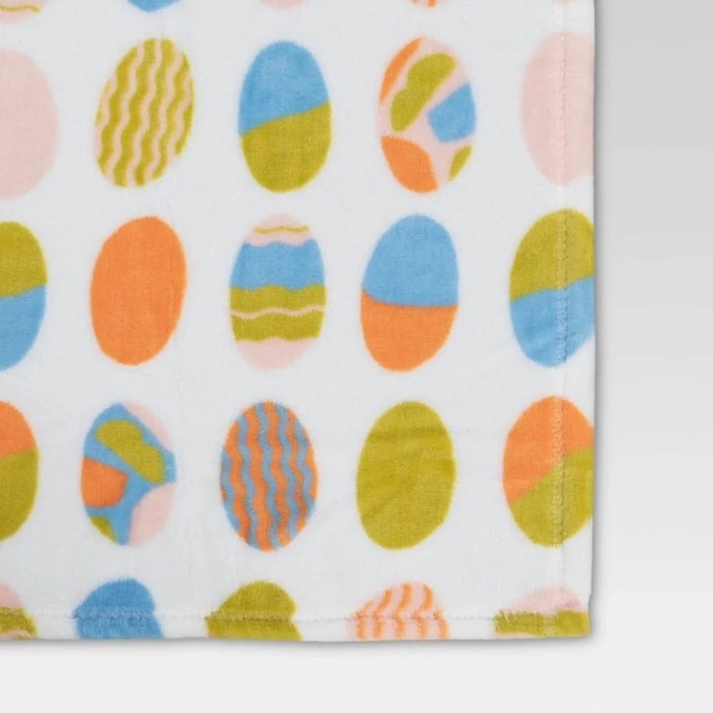 Easter Eggs Printed Plush Throw Blanket Multicolor Spring - Room Essentials